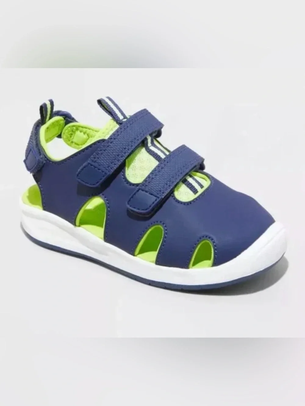 Cat & Jack Hank Boys Blue Lime Closed Toe Summer Sandals Hook Loop Strap 12T NWT